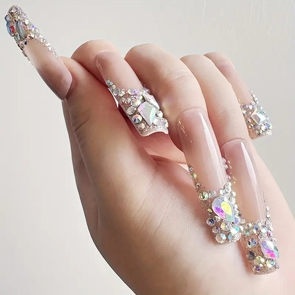 COPY - Handmade French 3D Rhinestone Press On Nails 10pcs - Picture 3 of 3